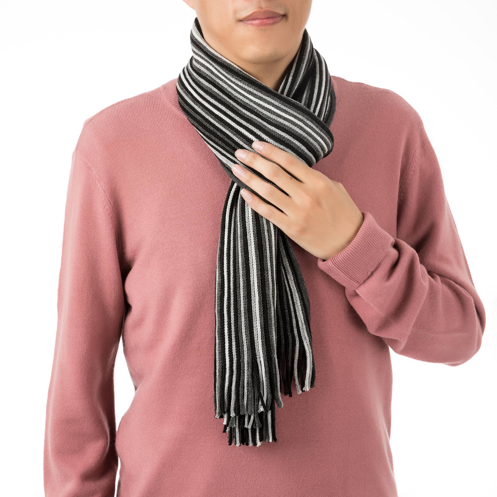 Glitzhome® 70" Men's Black & White Striped Scarf with Tassels